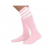 Cotton Pink Knee High Socks 3 White Stripes
